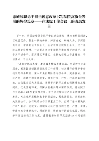 忠诚履职勇于担当锐意改革书写法院高质量发展的辉煌篇章在法院工作会议上的表态发言