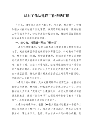 驻村工作队建设工作情况汇报