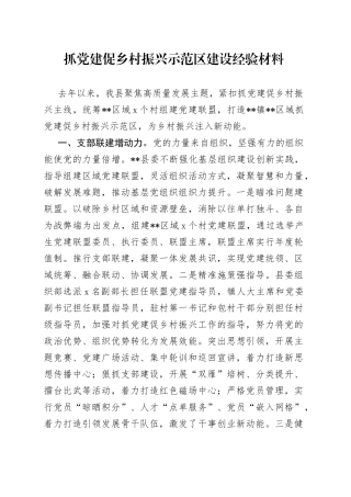 抓党建促乡村振兴示范区建设经验材料