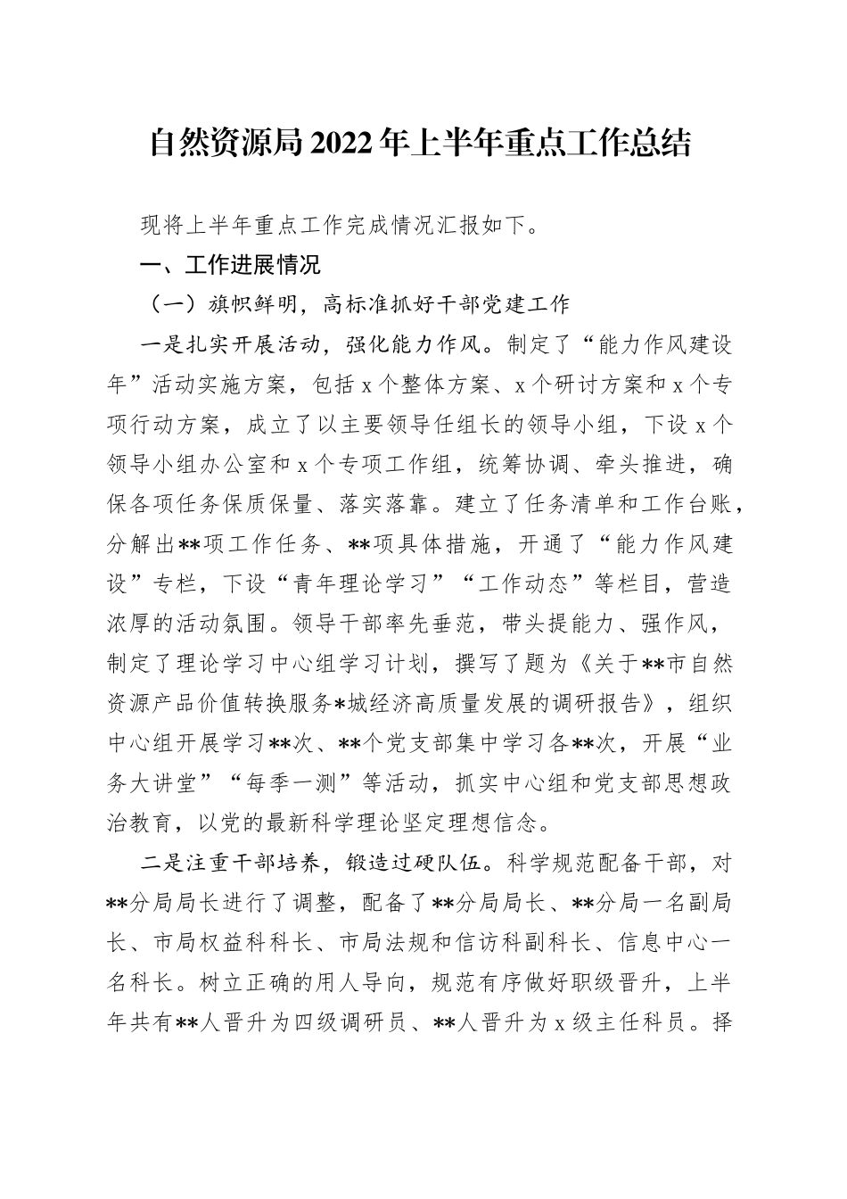 自然资源局2022年上半年重点工作总结_第1页