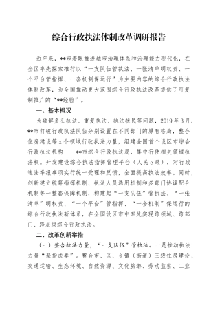 综合行政执法体制改革调研报告