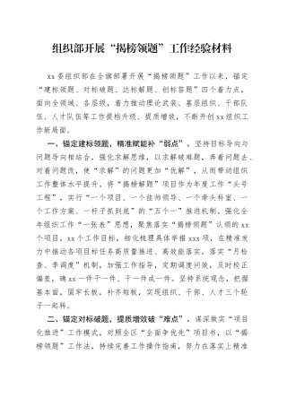 组织部开展“揭榜领题”工作经验材料