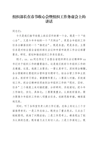 组织部长在春节收心会暨组织工作务虚会上的讲话
