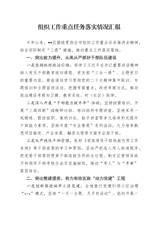 组织工作重点任务落实情况汇报