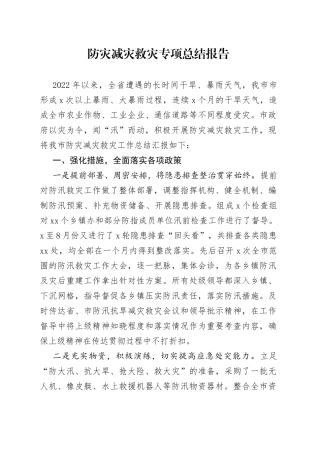 2022年防灾减灾救灾专项总结报告
