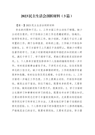 （3篇）2023民主生活会剖析材料范文