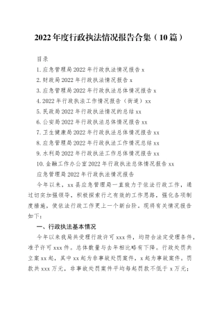 （10篇）2022年度行政执法情况报告合集