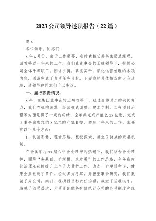 （22篇）2023公司领导述职报告