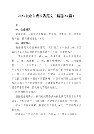 （23篇）2023企业自查报告范文范文