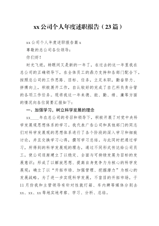 （23篇）xx公司个人年度述职报告范文