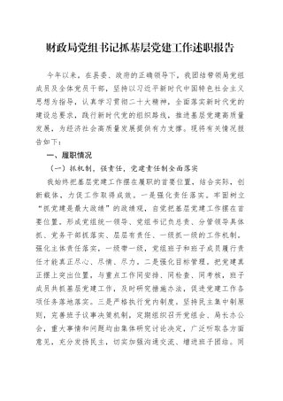 2022年财政局党组书记抓基层党建工作述职报告