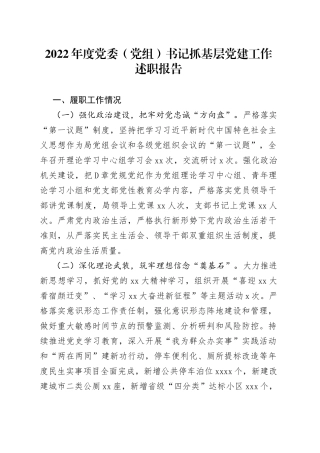 2022年度党委（党组）书记抓基层党建工作述职报告
