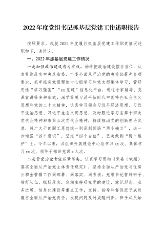 2022年度党组书记抓基层党建工作述职报告