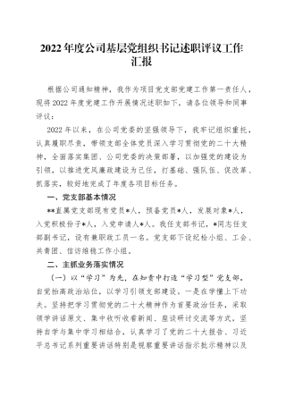 2022年度公司基层党组织书记述职评议工作汇报