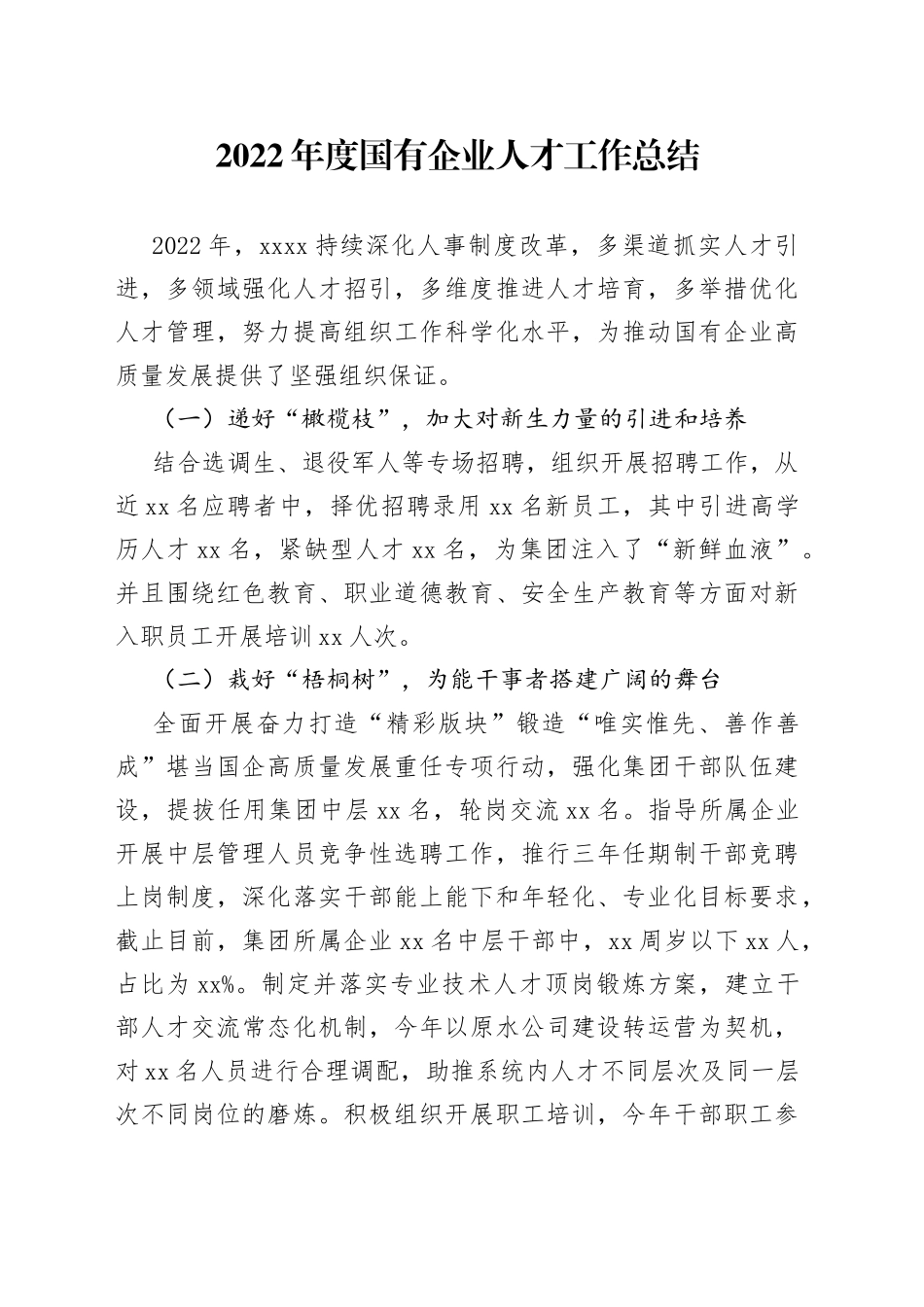 2022年度国有企业人才工作总结_第1页