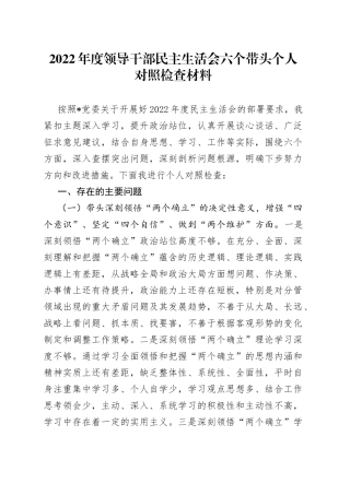 2022年度领导干部民主生活会六个带头个人对照检查材料