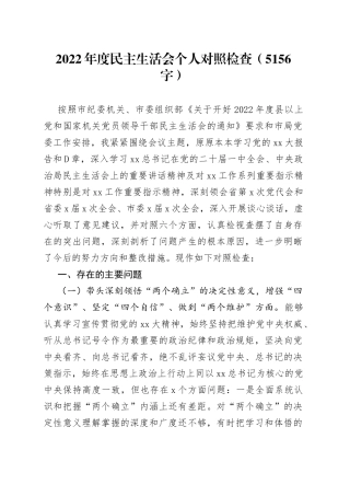 2022年度民主生活会个人对照检查（5156字）