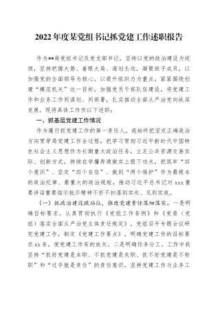 2022年度某党组书记抓党建工作述职报告