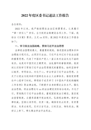2022年度区委书记述法工作报告
