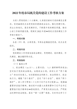 2022年度市局机关党的建设工作考核方案