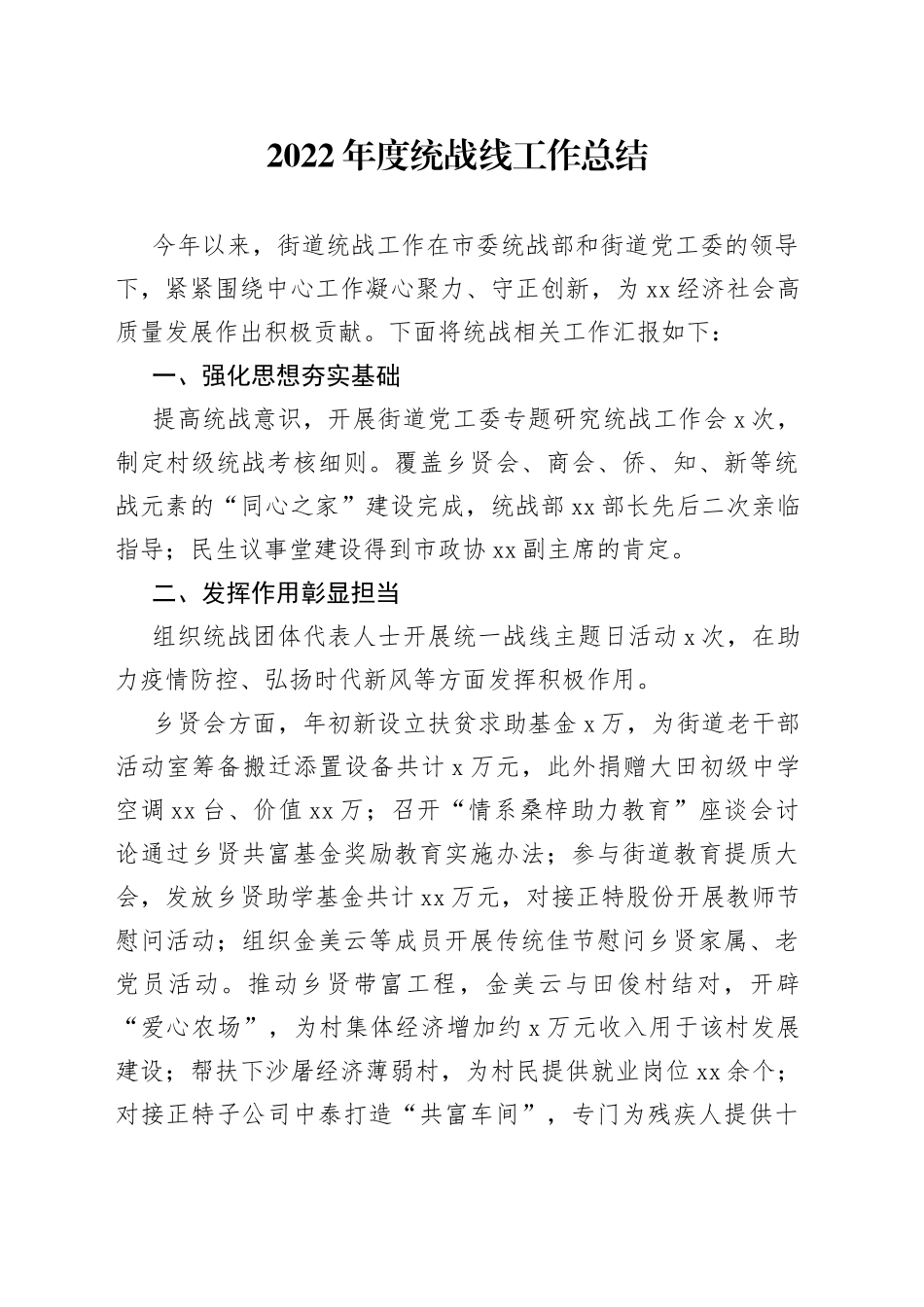 2022年度统战线工作总结_第1页