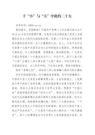 二十大学习心得：于“小”与“大”中赴约二十大
