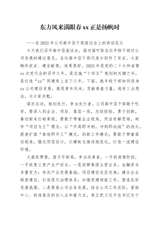 2022年公司高中层干部座谈会上的讲话