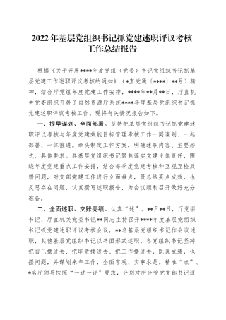 2022年基层党组织书记抓党建述职评议考核工作总结报告