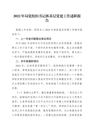 2022年局党组织书记抓基层党建工作述职报告