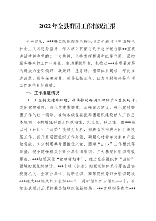 2022年全县群团工作情况汇报