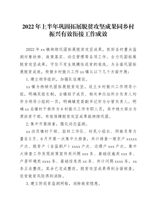 2022年上半年巩固拓展脱贫攻坚成果同乡村振兴有效衔接工作成效（1）