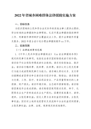 2022年省城乡困难群体法律援助实施方案