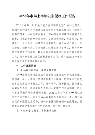 2022年市局上半年以案促改工作报告（1）
