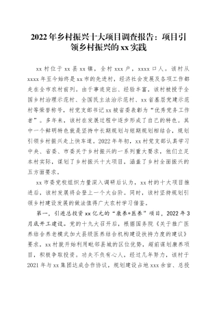 2022年乡村振兴十大项目调查报告