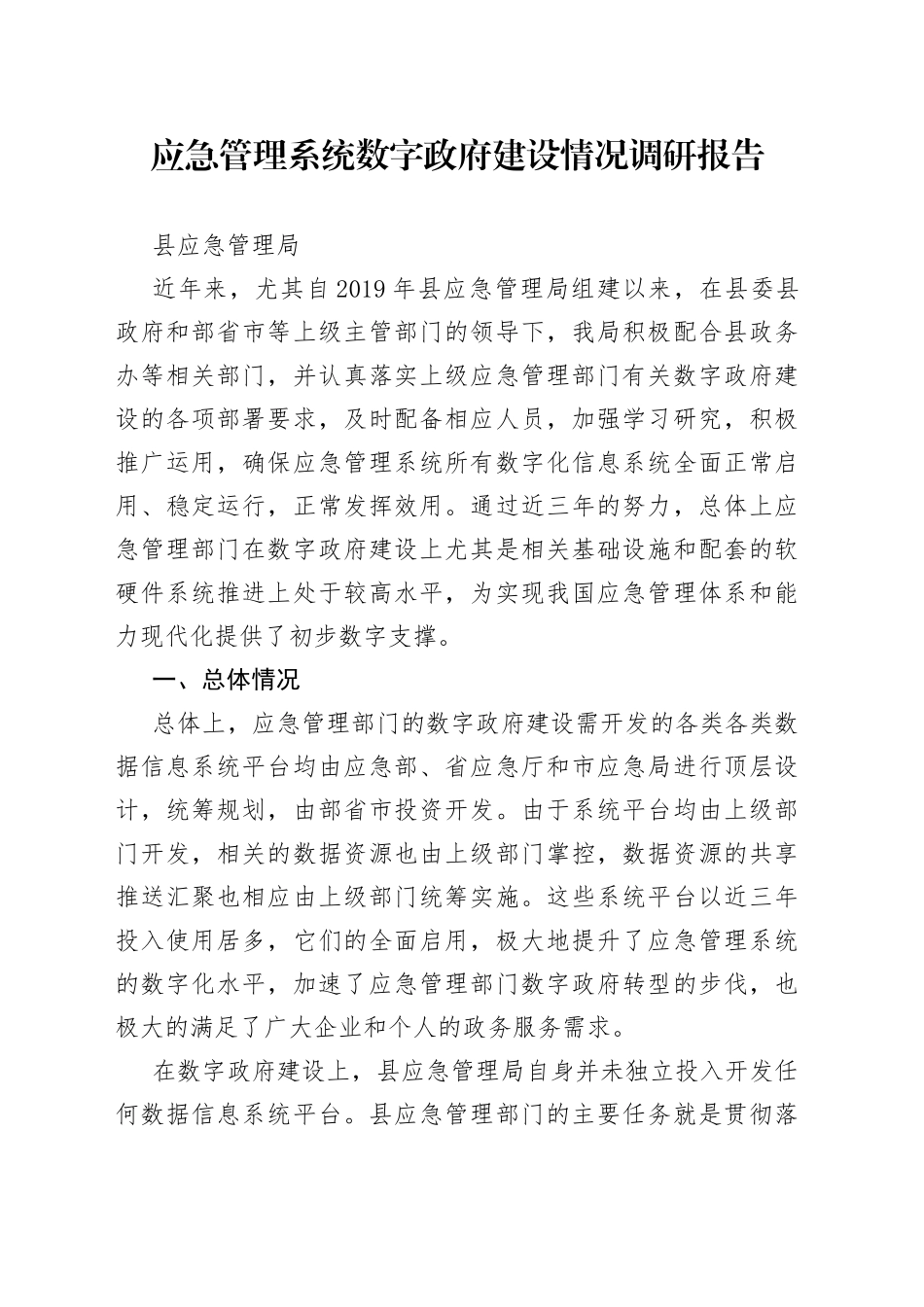 2022年应急管理系统数字政府建设情况调研报告_第1页