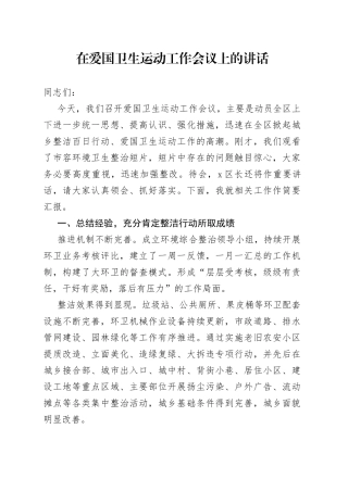 2022年在爱国卫生运动工作会议上的讲话