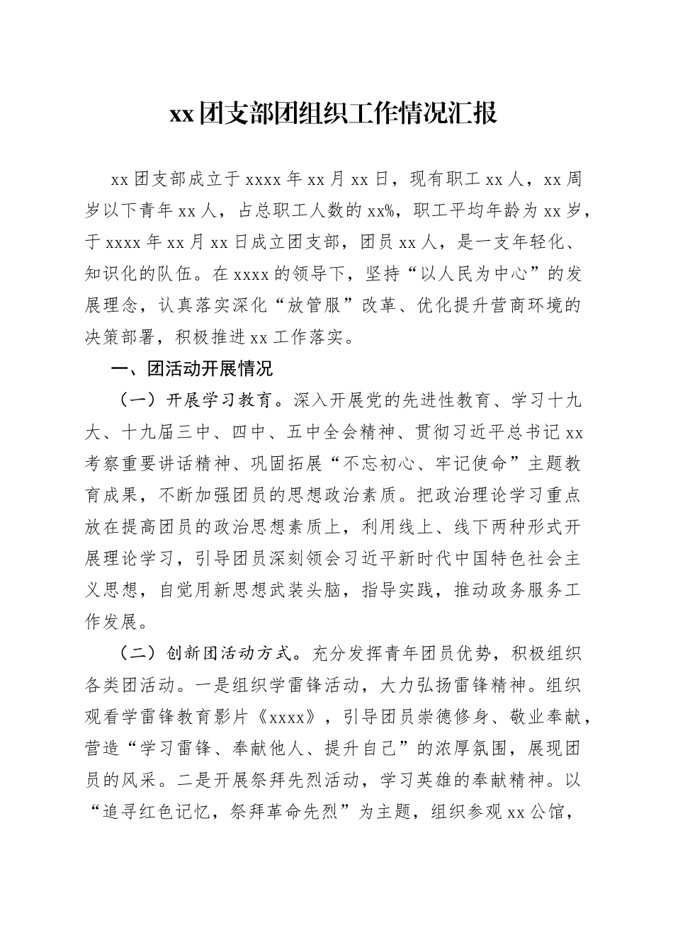 XX团支部团组织工作情况汇报_第1页