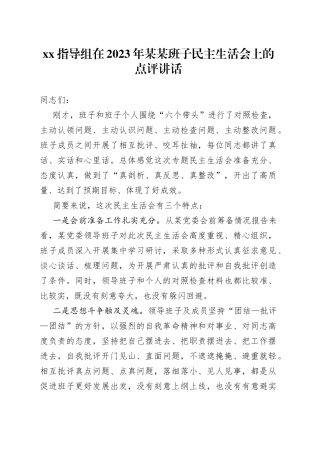 XX指导组在2023年某某班子民主生活会上的点评讲话范文