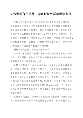 X省供销合作总社：为乡村振兴贡献供销力量