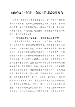 X政府办主任在组工会议上的讲话交流发言