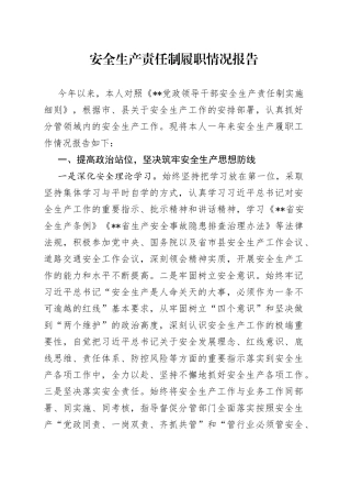 安全生产责任制履职情况报告（1）