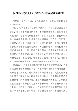 参加基层党支部专题组织生活会讲话材料