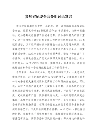 参加省纪委全会分组讨论发言