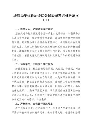 城管局集体政治谈话会议表态发言材料4篇