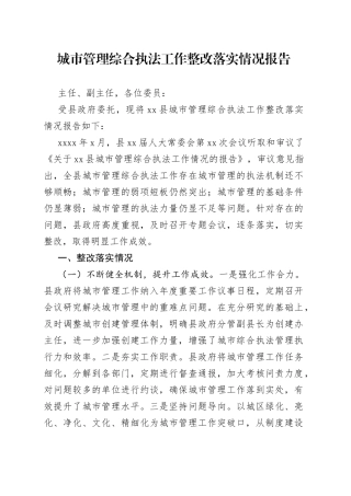 城市管理综合执法工作问题整改落实情况报告