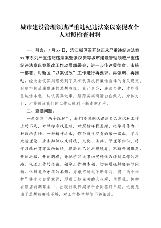 城市建设管理领域严重违纪违法案以案促改个人对照检查材料