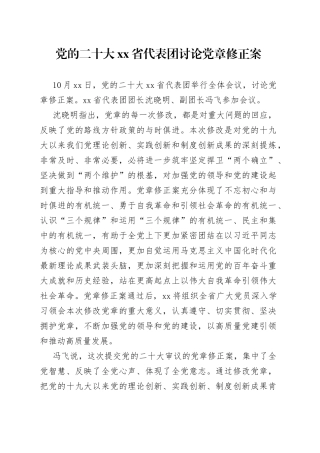 党的二十大省代表团讨论党章修正案