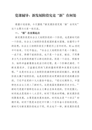党课辅导：新发展阶段究竟“新”在何处