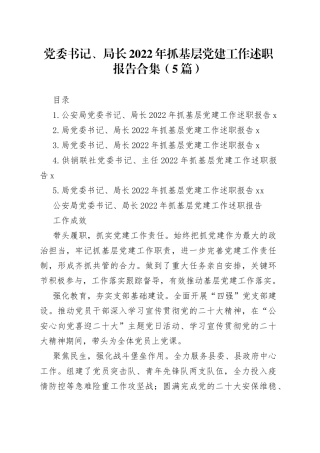 党委书记、局长2022年抓基层党建工作述职报告合集（5篇）