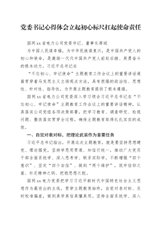 党委书记心得体会立起初心标尺扛起使命责任